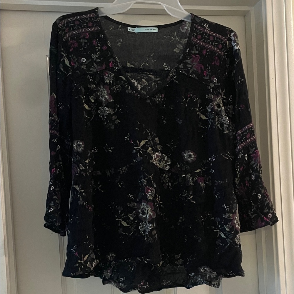 Maurices Black and Purple Floral Blouse